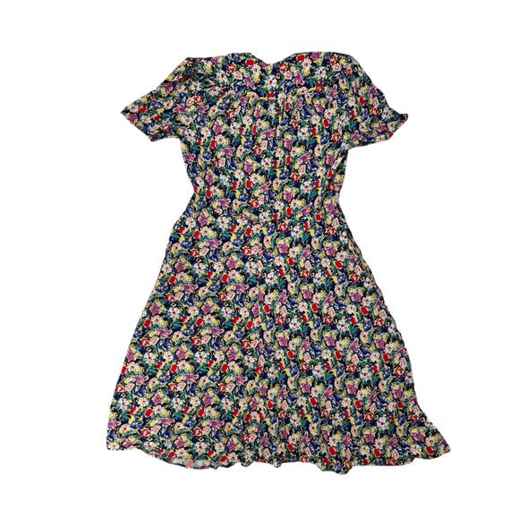 Vintage 80s Rayon Floral Midi Dress Size 9/10 Pockets Buttons CAROLE ANDERSON - Picture 5 of 10